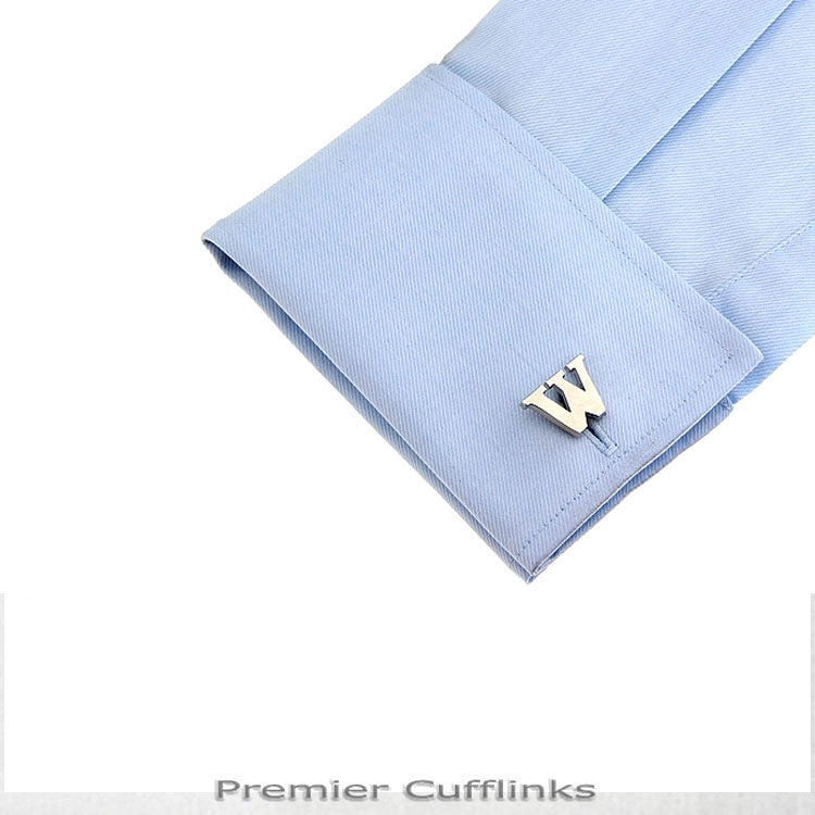 Single Initial W Silver Cufflink