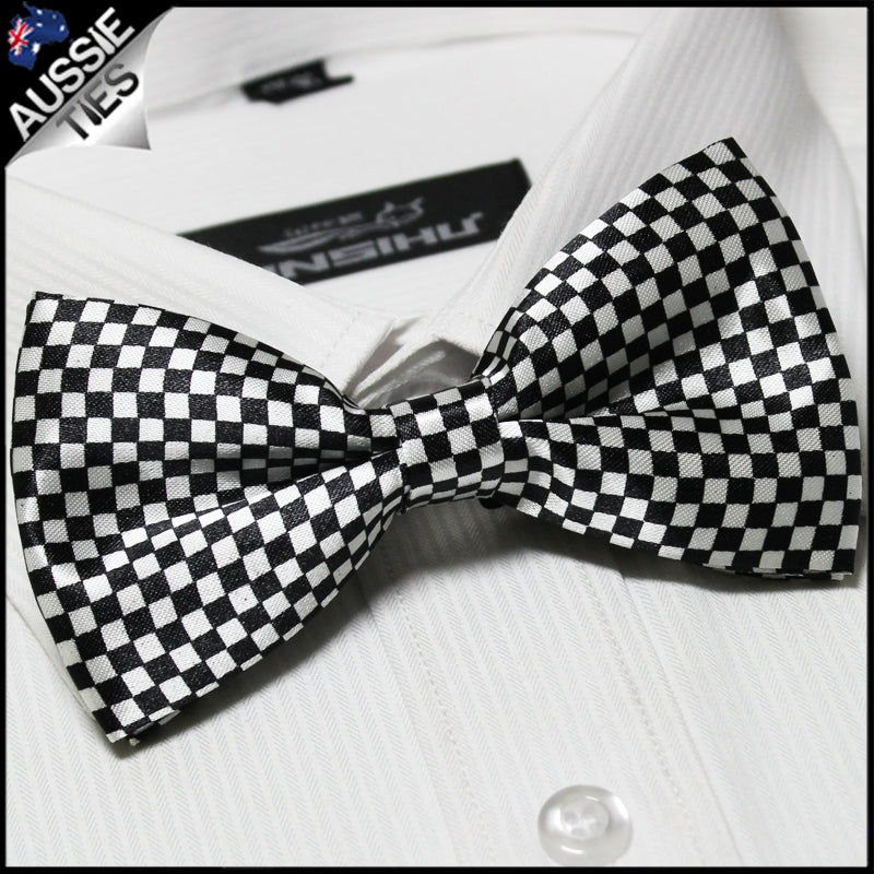 White & Black Check Bow Tie