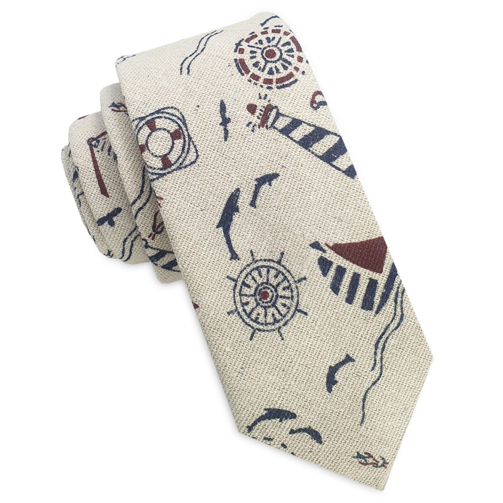 beige with butterflies pattern skinny tie