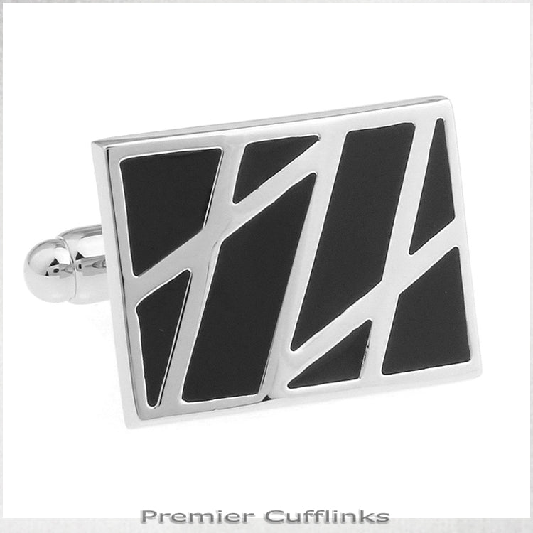 Black and Silver Diagonal Lines Cufflinks