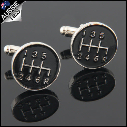 Mens Black Sports Gear Stick Cufflinks