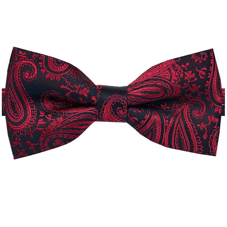 black and red paisley bow tie