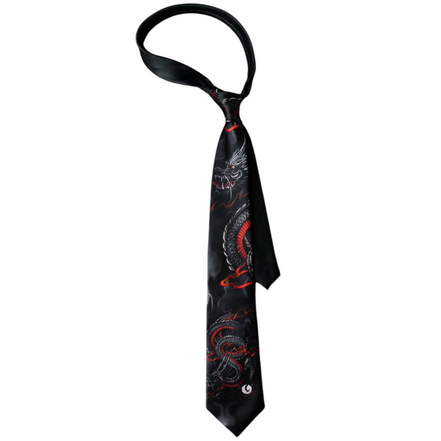 Black & Red Japanese Dragon Tie