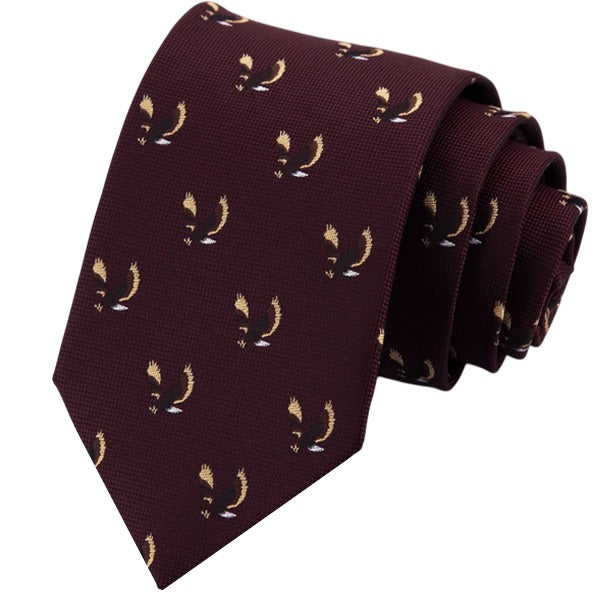 Burgundy with Flying Eagles Pattern Mens Tie