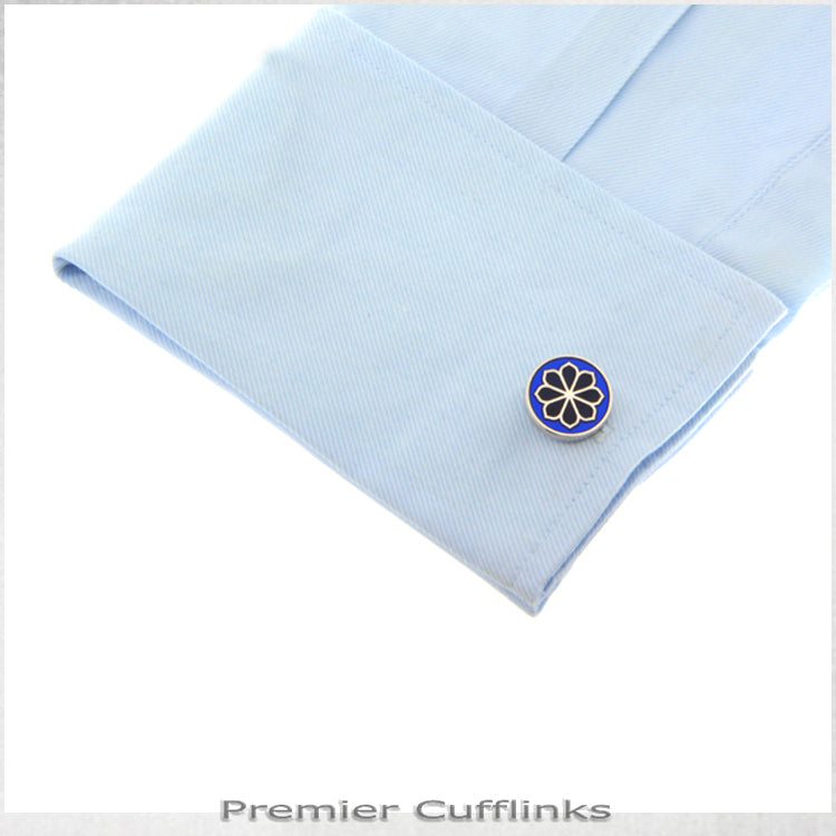 Circular Blue with Floral Pattern Cufflinks