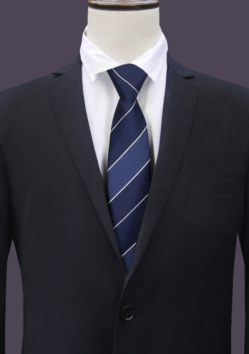 Dark Blue, Mid Blue with Thin White Stripes Men’s Tie