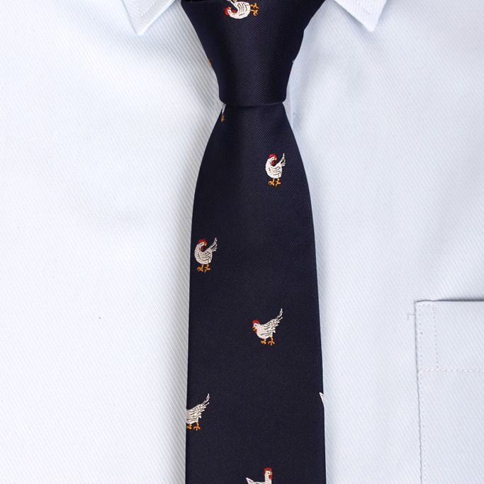 Dark Blue with Chickens Slim Tie