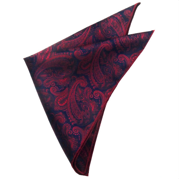 Dark Red & Blue Paisley Pocket Square