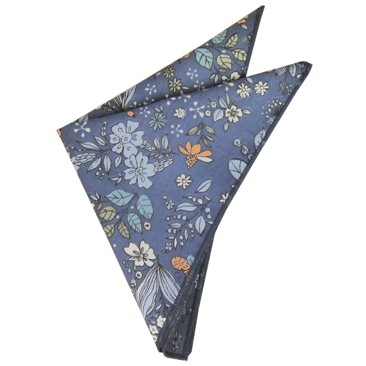 denim blue floral pocket square