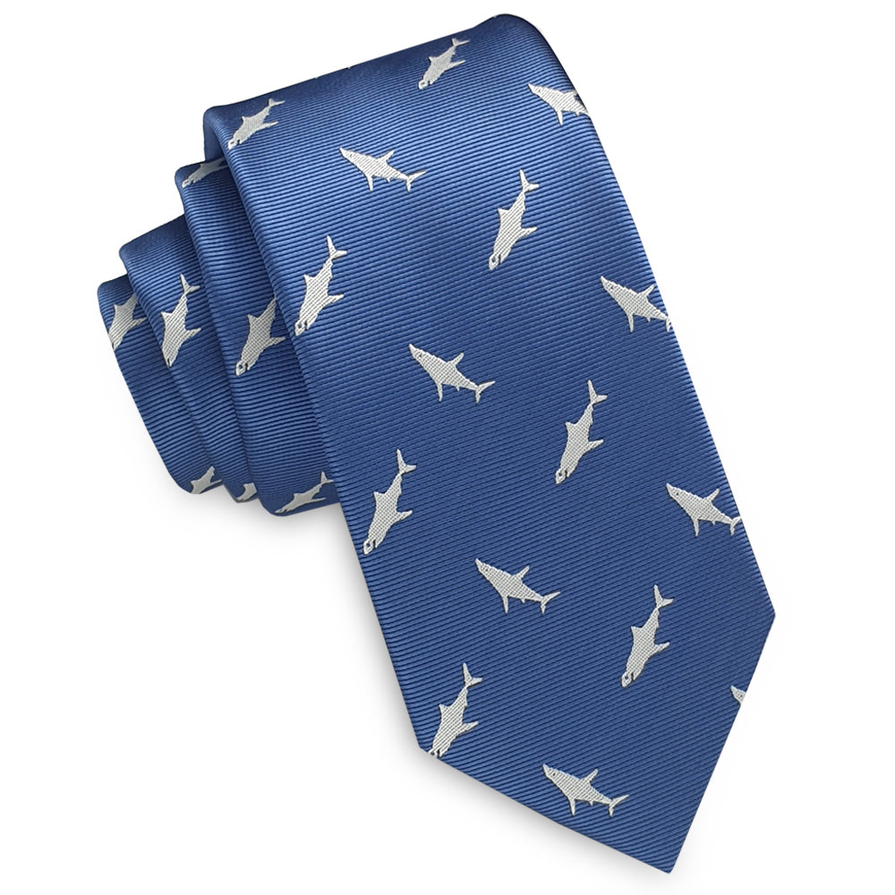 Denim Blue with White Sharks Slim Tie