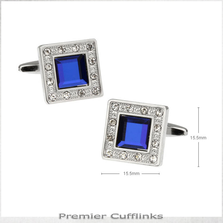 Diamante Edge With Royal Blue Inset Cufflinks