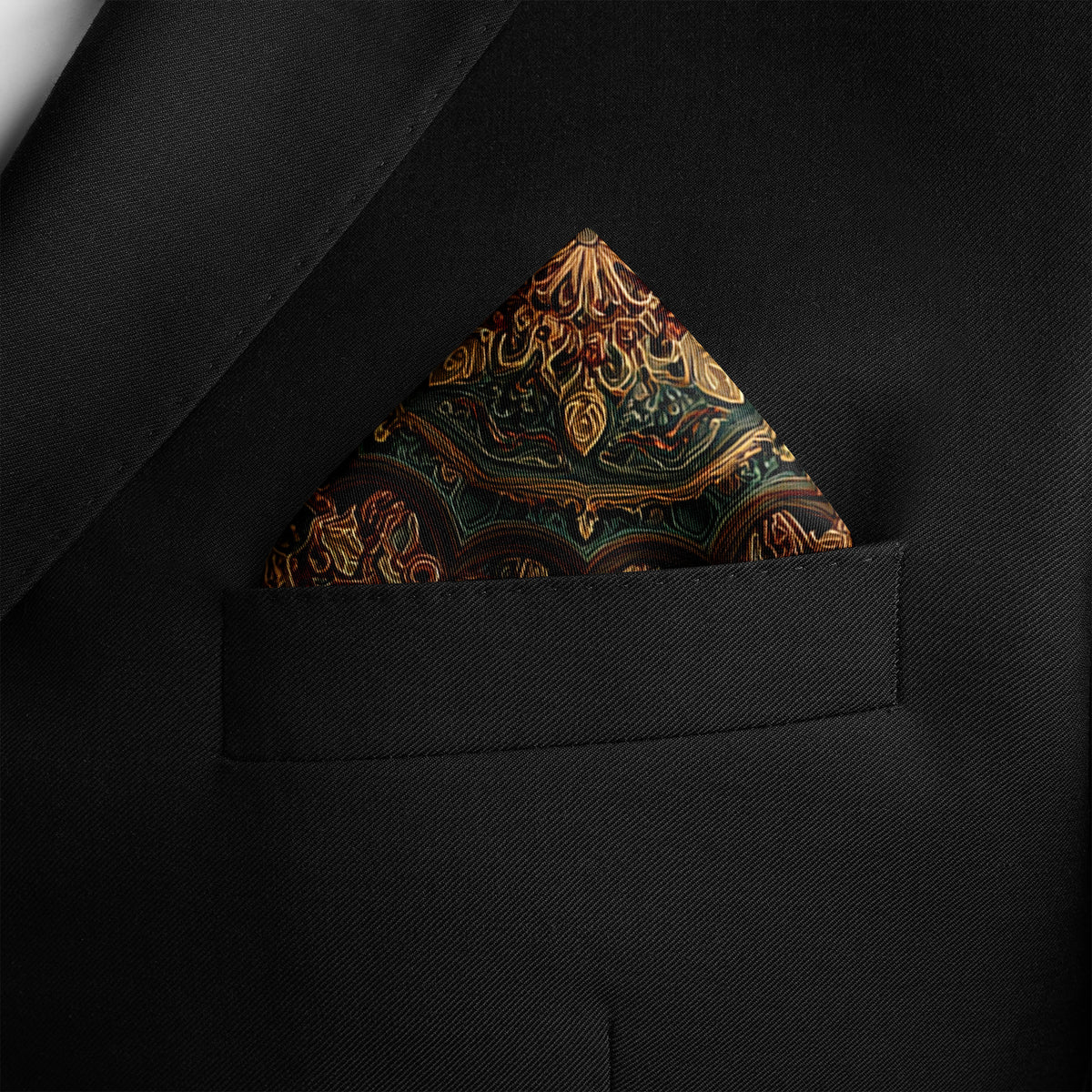 Genuine Silk Regal Emerald Mandala Pocket Square