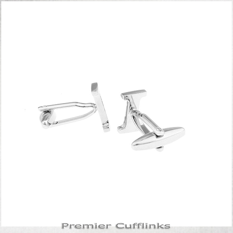 Single Initial I Silver Cufflink