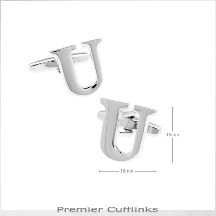 Single Initial U Silver Cufflink