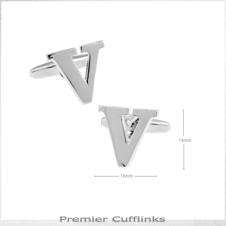 Single Initial V Silver Cufflink