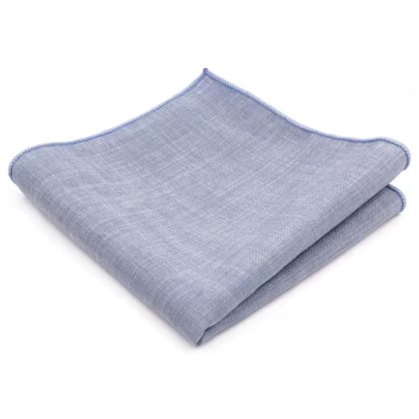 Light Blue Grey Cotton Slim Tie & Pocket Square Set