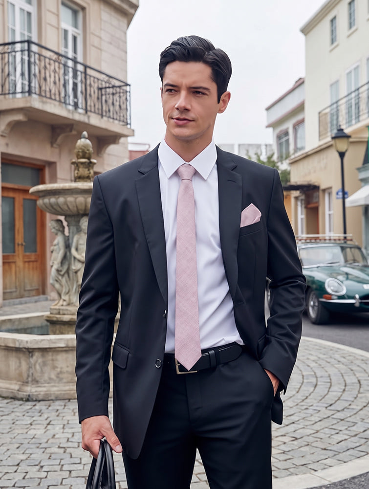 Light Pink Cotton Slim Tie & Pocket Square Set