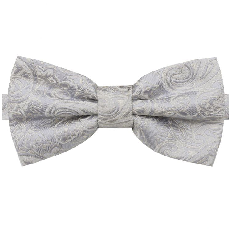 Light Silver with Ivory Paisley Bow Tie