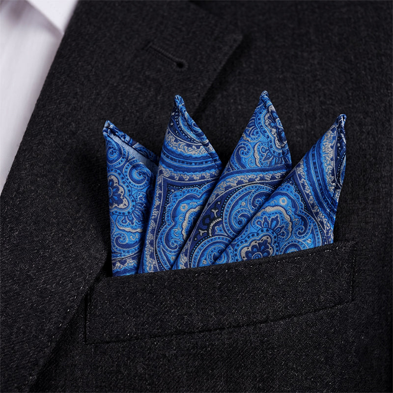 Light Blue & Gold Paisley Pocket Square