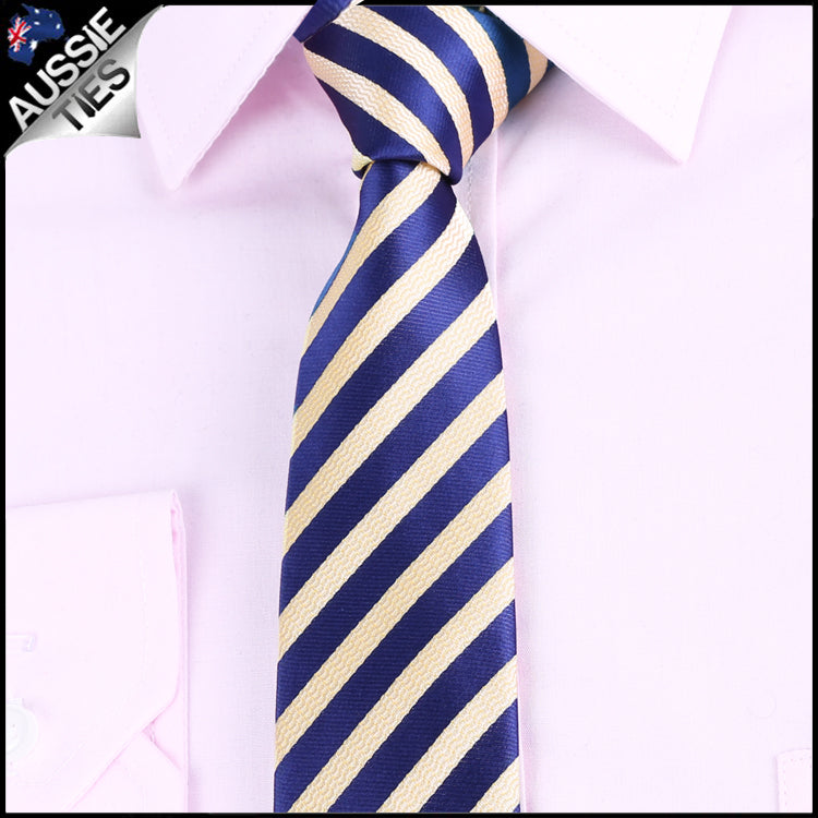 Light Gold Textured & Midnight Stripes Slim Tie