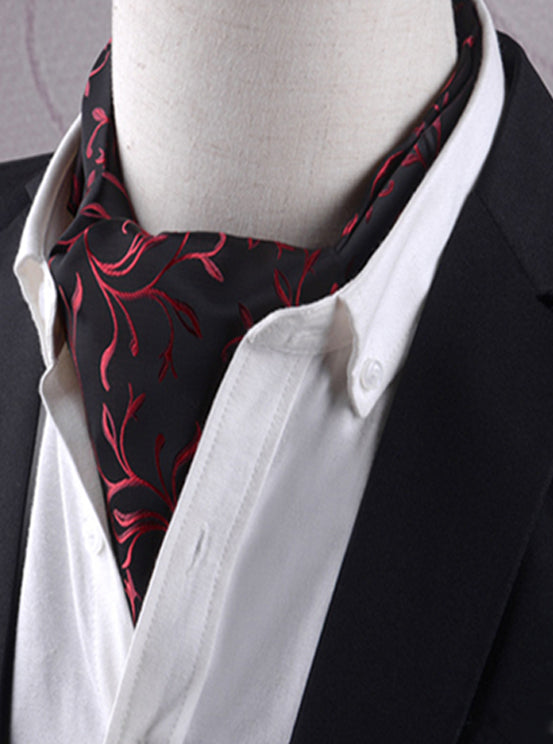 Men's Black with Red Swirl Design Ascot Cravat