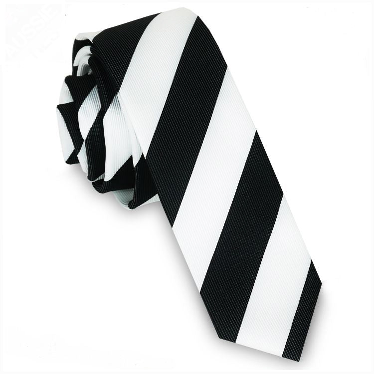 Mens Black & White Stripes Skinny Tie