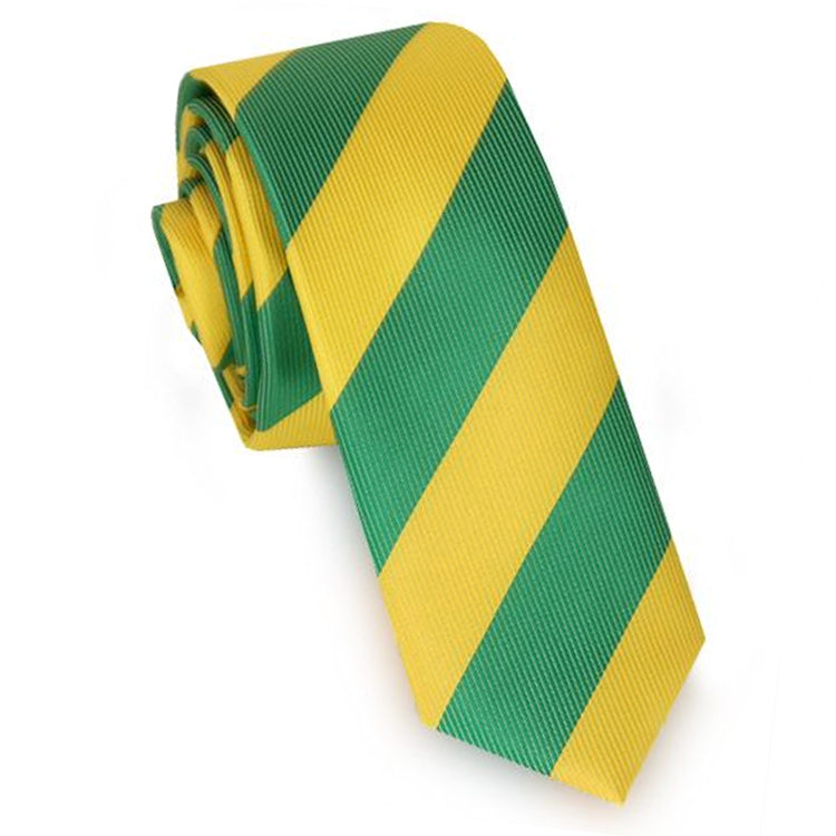 Mens Green & Yellow Stripes Skinny Tie