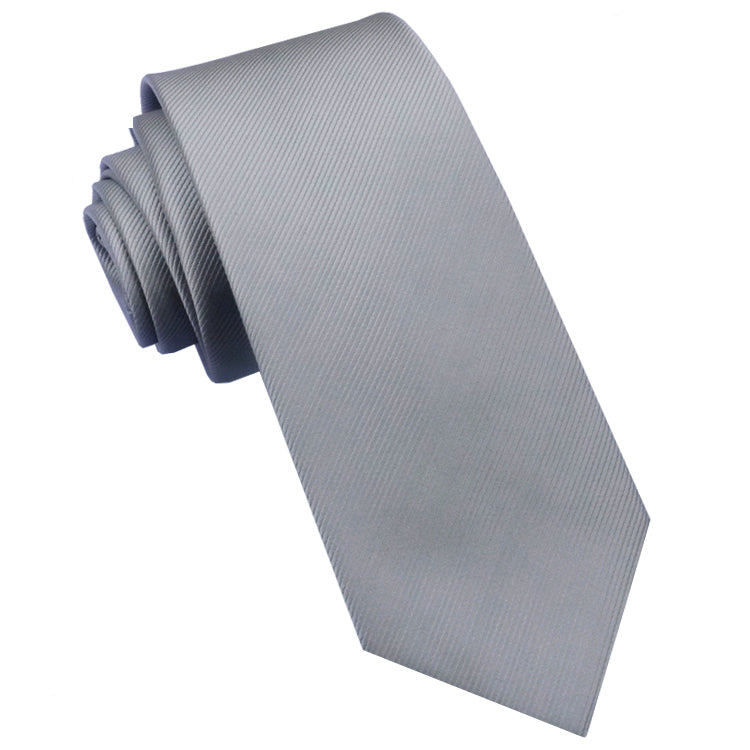 Mid Silver Grey Ribbed 6cm Mens Slim Tie