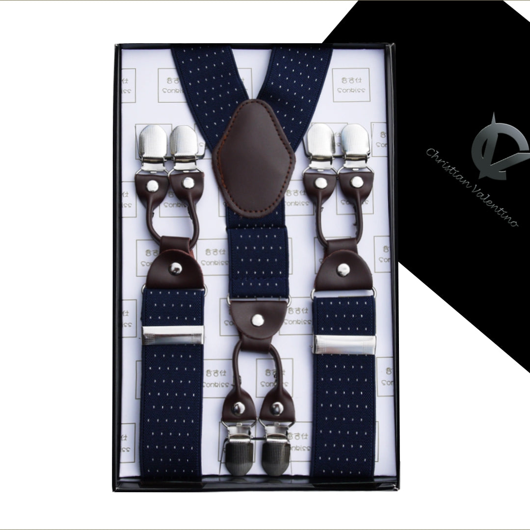 Midnight Blue Pin Dot Leather Attachment Large Braces Y3.5cm