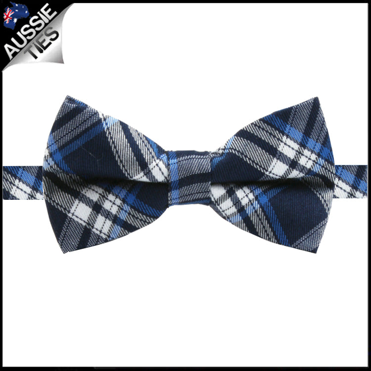 Boys Navy, Royal & White Plaid Bow Tie