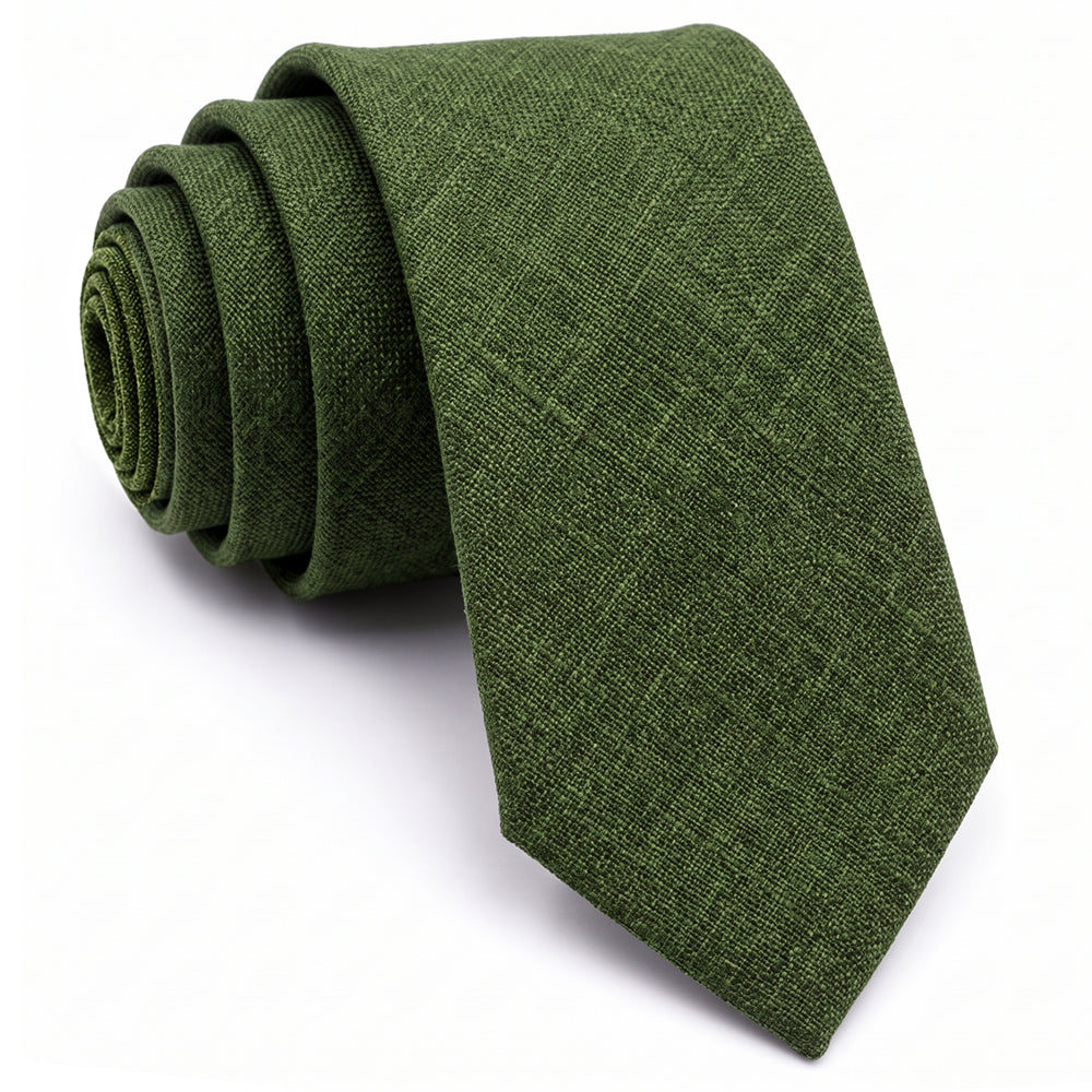 Olive Green Cotton Slim Tie & Pocket Square Set