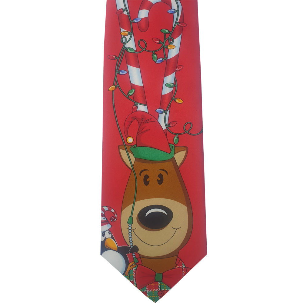 Red Rudolph Candy Canes Antlers Christmas Tie