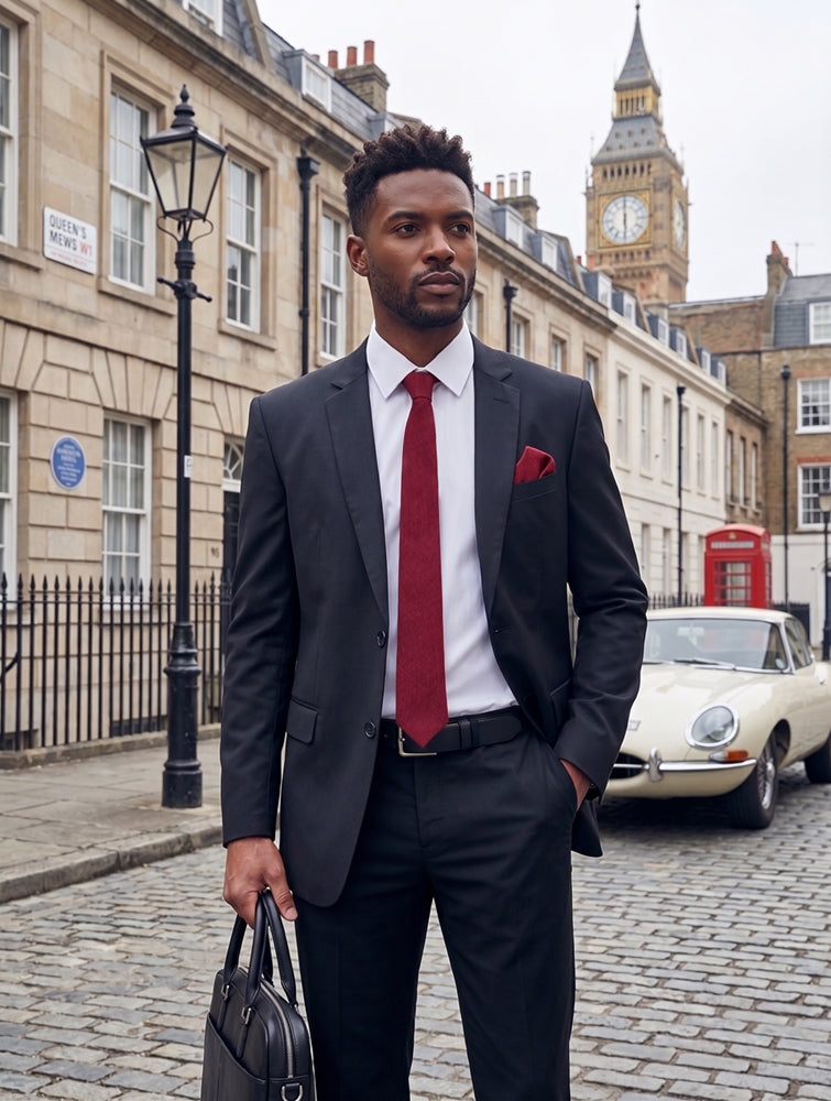 Wine Red Cotton Slim Tie & Pocket Square Set