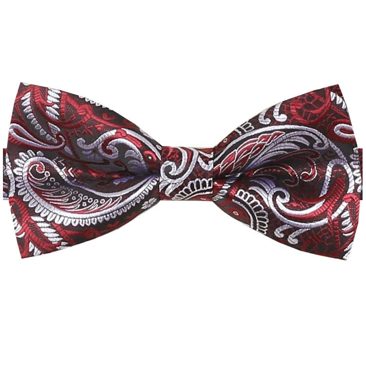 Red with White Floral Paisley Bow Tie
