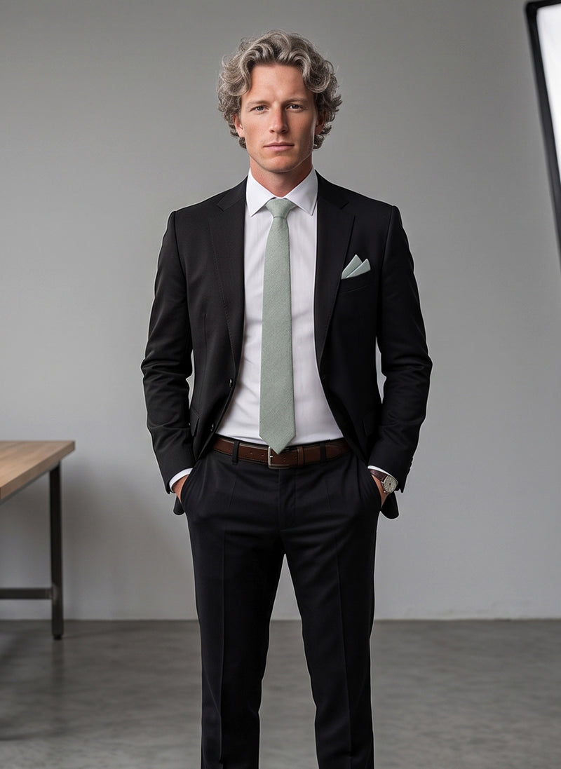 Seafoam Green Cotton Slim Tie & Pocket Square Set