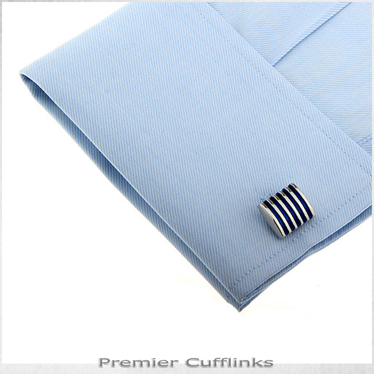 Silver and Azure Blue Ribs Cufflinks