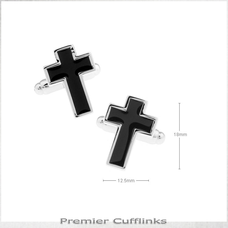 Silver And Black Cross Cufflinks
