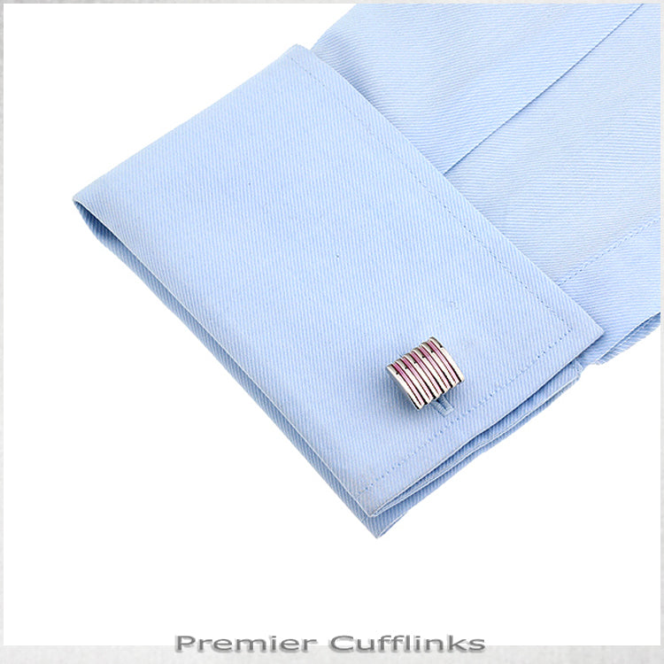 Silver and Pink Ribs Cufflinks