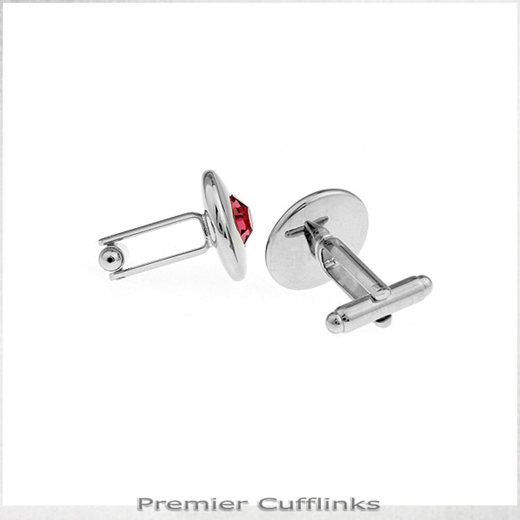 Silver Circle With Pink Inset Cufflinks