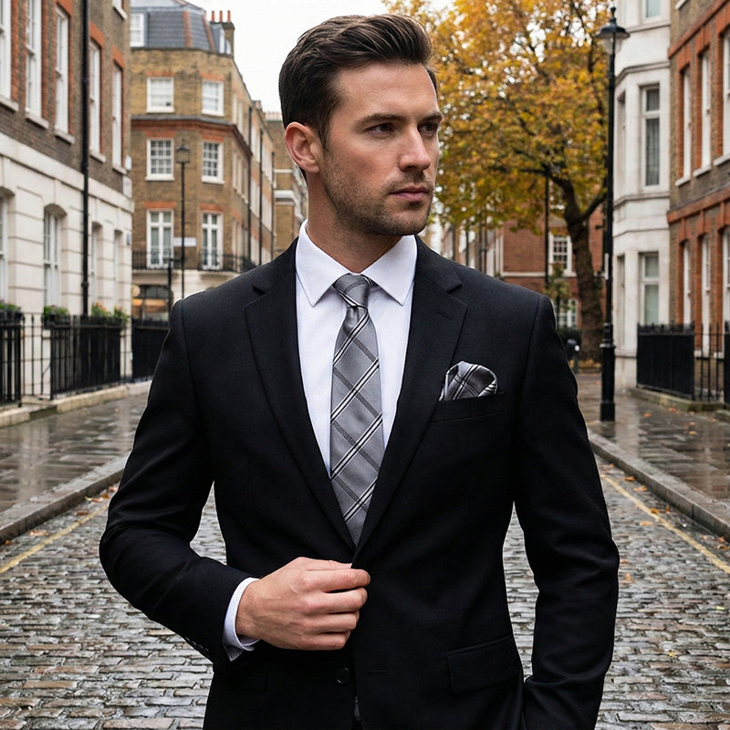 Silver Plaid Mens Tie