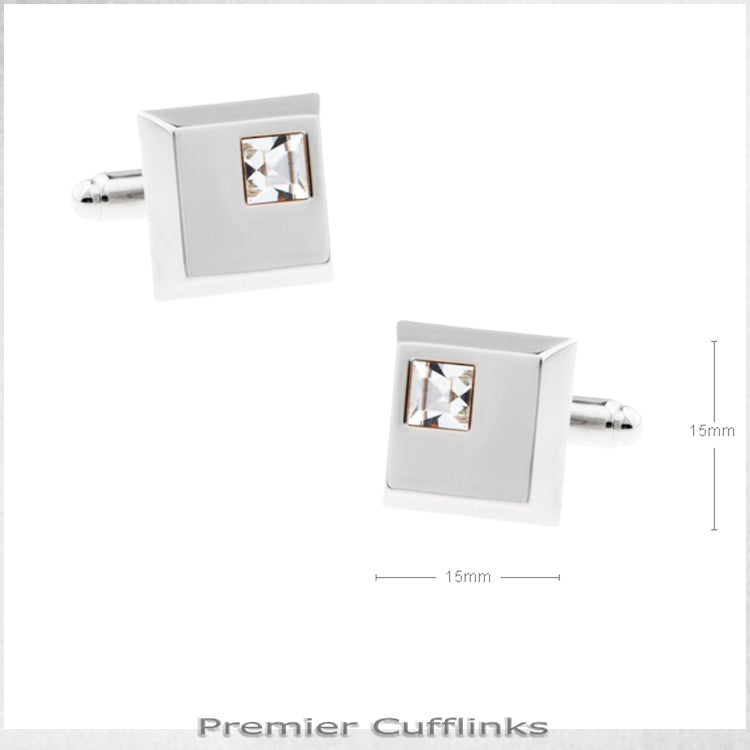 Silver Square with Crystal Inset Cufflinks