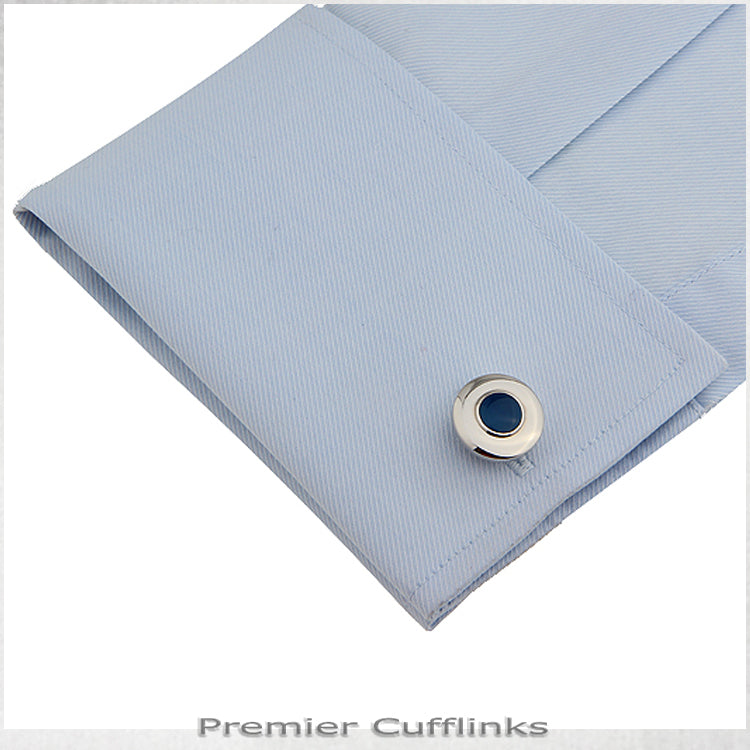 Silver With Azure Blue Inset Cufflinks