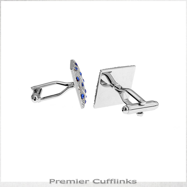 Silver with Blue Diamond Insets Cufflinks