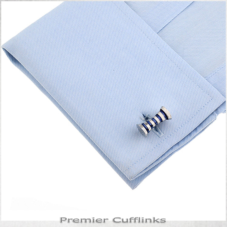 Silver with Navy Blue Cyllinder Cufflinks