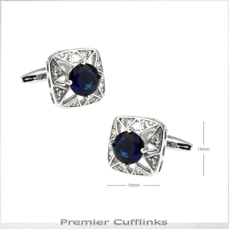 Star Border with Deep Blue Crystal Inset Cufflinks