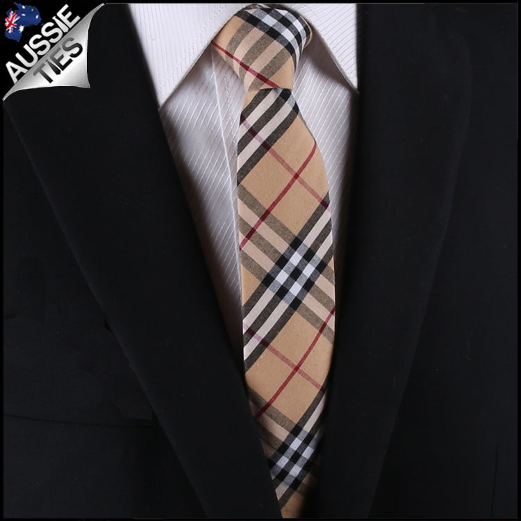 Camel Thomson Tartan Plaid Slim Tie