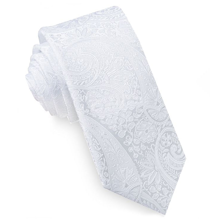 White Paisley Mens Skinny Tie