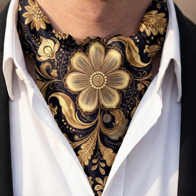 Genuine Silk William Morris Gold & Black Ascot Cravat