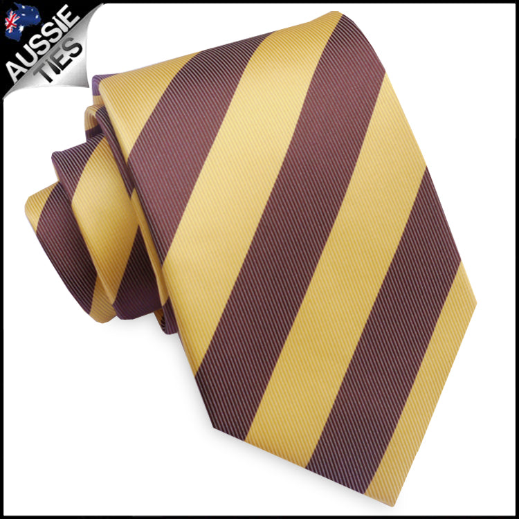 Mens Yellow and Brown Stripes Sports Tie