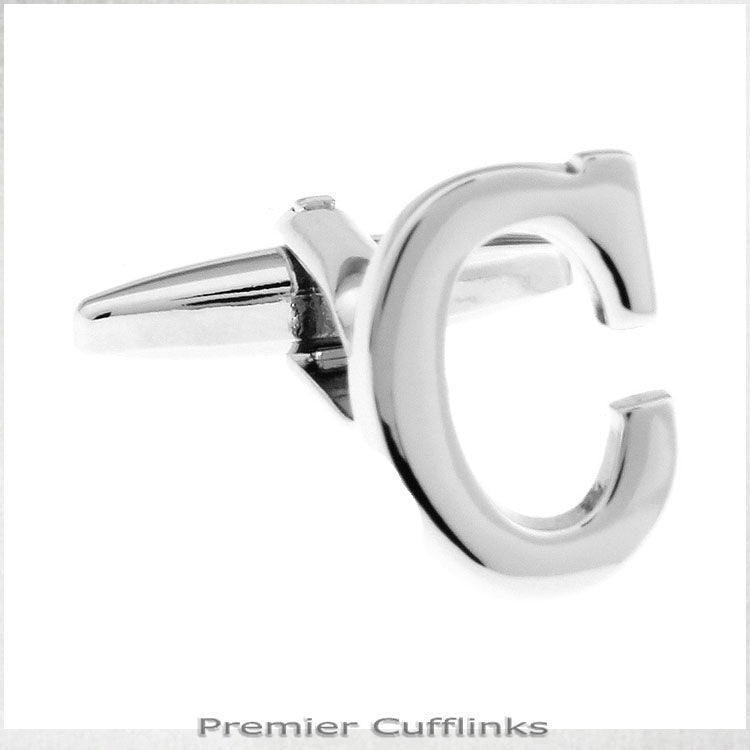 Single Initial C Silver Cufflink